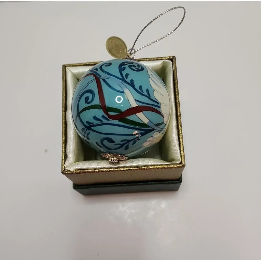 Pier 1 Li Bien Christmas Ornament Ball 2014 Dove Reverse Inside Painted In Box